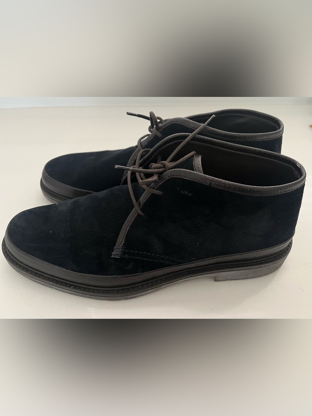 Salvatore Ferragamo Men's Navy Suede with brown leather trimmed Chukka Boots